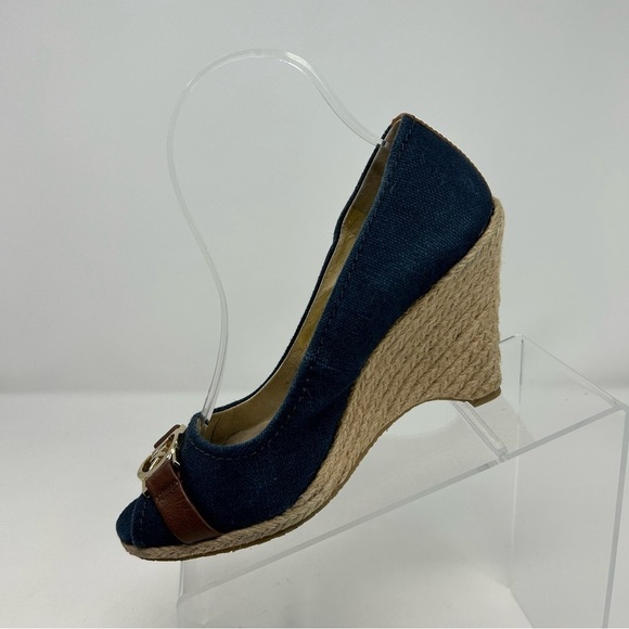 Michael Michael Kors Denim Blue Peep Toe Espadrille Wedges Size 7 - Picture 3 of 13